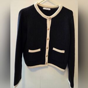 Mango Black and Cream Cardigan Sweater